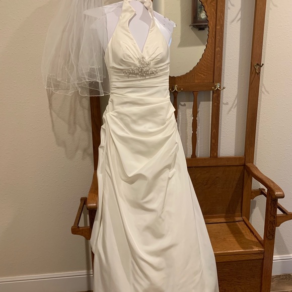 David's Bridal Dresses & Skirts - Stunning Wedding dress and veil! Size 4 Petite.